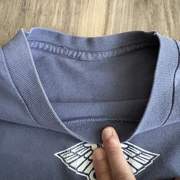 Vintage 1990s Orgasm Donor T-Shirt Men's Size L Faded Blue Sex Funny Sun Faded - Picture 7 of 10